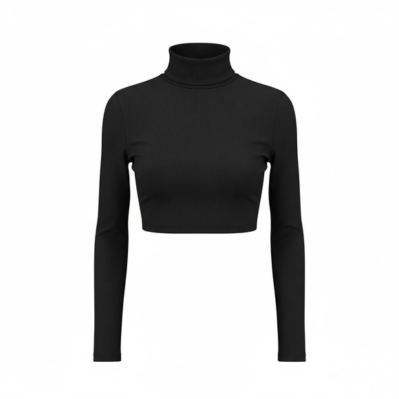 SHEIN Tops - SHEIN Black Ribbed Turtleneck Crop Top